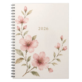 Elegant Rosa Akvarell Blommig Anteckningsbok 2026