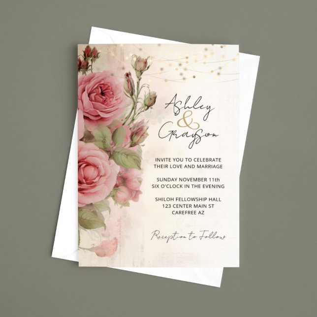 Elegant Rosa Akvarell Blommig Bröllop Inbjudningar (Skapare uppladdad)