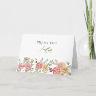 Elegant Rosa Akvarell Blommig Bröllopsdusch Tack Kort