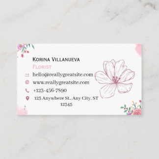Elegant Rosa Akvarell Blommig Florist Visitkort