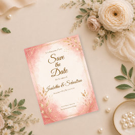 Elegant Rosa Akvarell Bröllop Spara Datumet