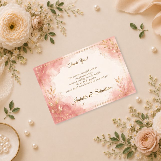 Elegant Rosa Akvarell Bröllop Tack Kort (Skapare uppladdad)