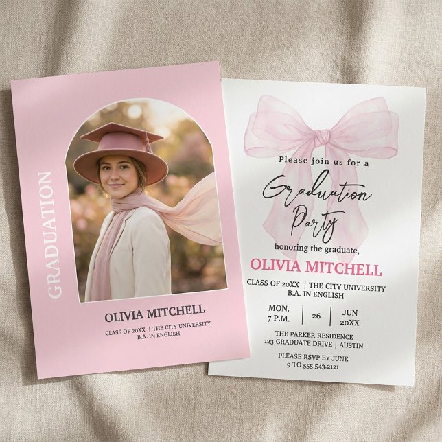 Elegant Rosa Akvarell Examenfest Inbjudningar (#ZazzleInvitation
#ZazzleDesigner
#EtsyInvitation
#EditableTemplate
#CustomInvitation
#PrintableDesi)