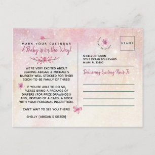 Elegant Rosa Akvarell It's A Girl Baby Shower Vykort
