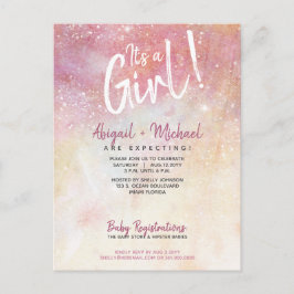 Elegant Rosa Akvarell It's A Girl Baby Shower Vykort