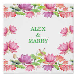 Elegant Rosa Akvarell Lotus Blommig Perfect Poster