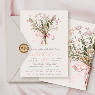 Elegant Rosa Akvarell Slinga Blommig Bröllopsdusch Inbjudningar