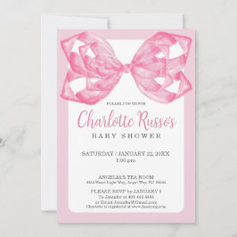 Elegant rosa akvarellband Rosett Baby Shower Inbjudningar