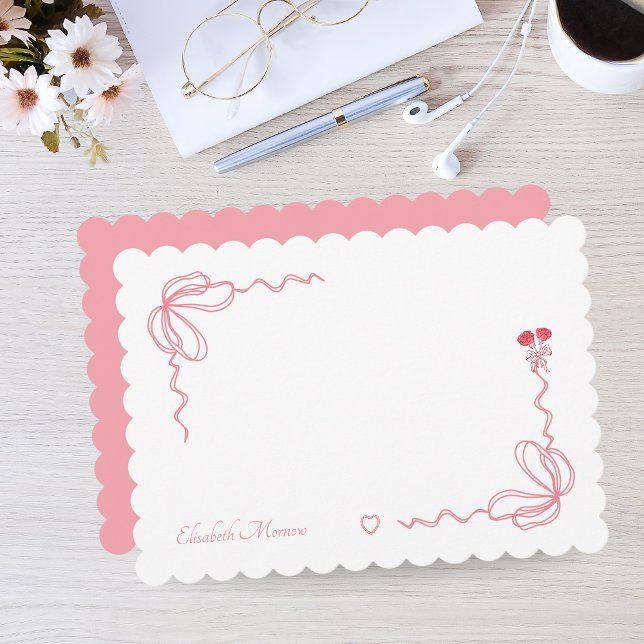 Elegant Rosa Akvarellslinga Personlig Anteckningskort (Elegant Watercolor Bow Personalized Note Cards)