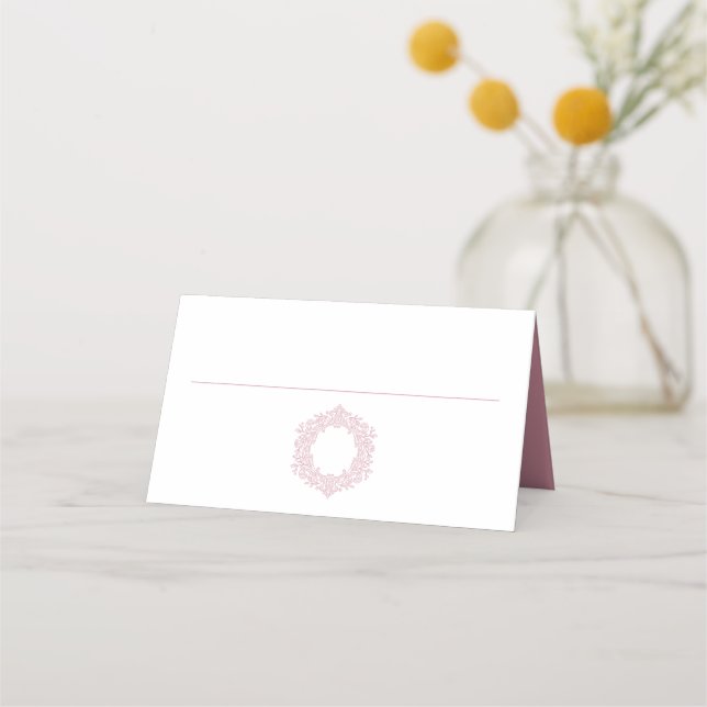 Elegant Rosa Arvslottsvapen Bröllop Placeringskort (Framsida)