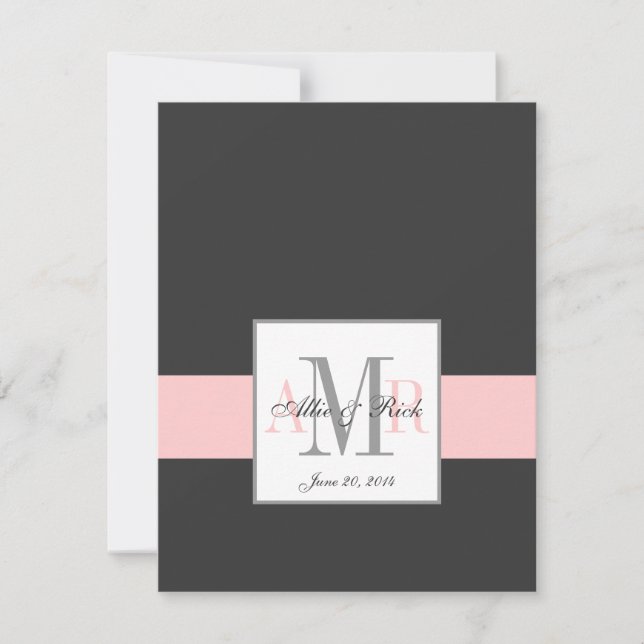 Elegant Rosa av kol, Monogram Bröllop OSA Kort (Framsida)