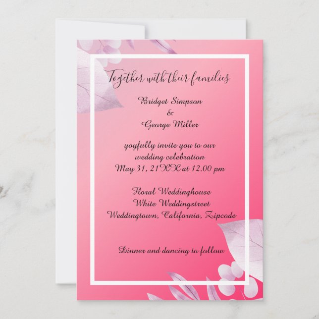 elegant rosa av körsbärsblommor i grönt bröllop inbjudningar (Framsida)