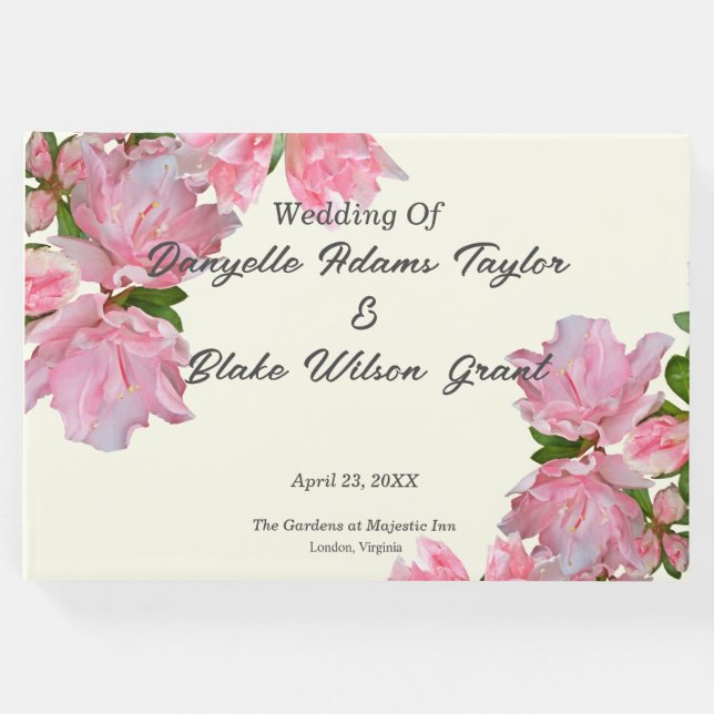 Elegant Rosa Azaleas & Elfenbenskustens Blommigt B Gästböcker (Framsida)