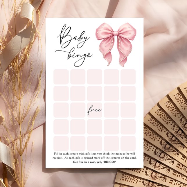 Elegant rosa baby bow bingo spel (Skapare uppladdad)