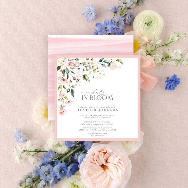 Elegant Rosa Baby i Bloom Script Girl Baby Shower Inbjudningar (Skapare uppladdad)