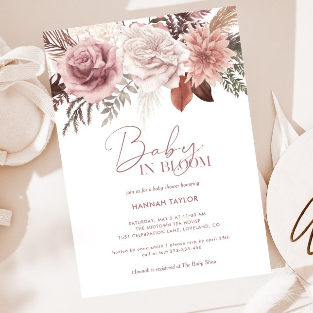 Elegant Rosa Baby i Bloom Script Girl Baby Shower Inbjudningar (Skapare uppladdad)