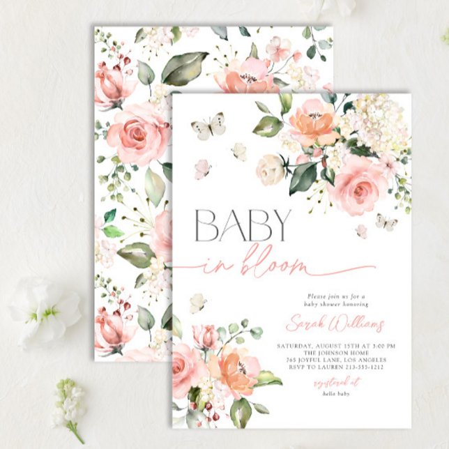 Elegant Rosa Baby i Bloom Script Girl Baby Shower Inbjudningar (Skapare uppladdad)