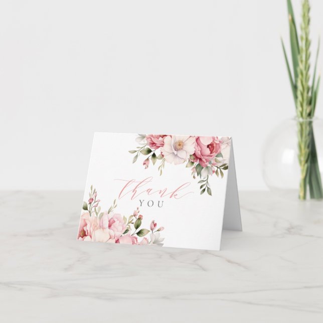 Elegant Rosa Baby In Bloom Flick Babyshower Faltad Tack Kort (Framsida)
