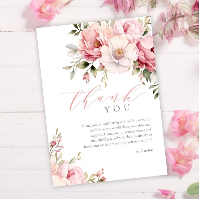 Elegant Rosa Baby in Bloom Girl Baby Shower Tack Kort (Skapare uppladdad)