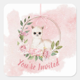 Elegant Rosa Baby Watercolor Script Du är inbjuden Fyrkantigt Klistermärke