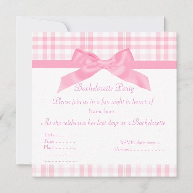 ELEGANT ROSA BACHELORETTE INVITATION tartan Inbjudningar (Framsida)