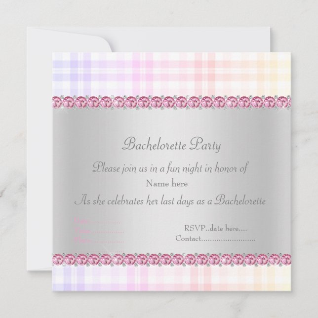 ELEGANT ROSA BACHELORETTE tartan nya diamanter Inbjudningar (Framsida)