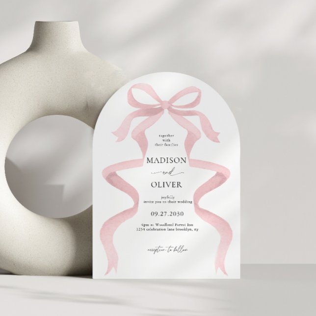 Elegant Rosa Båg Monogram Båge Bröllop Inbjudningar (Skapare uppladdad)