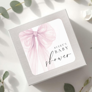 Elegant Rosa Båge Bebis Shower Fyrkantigt Klistermärke