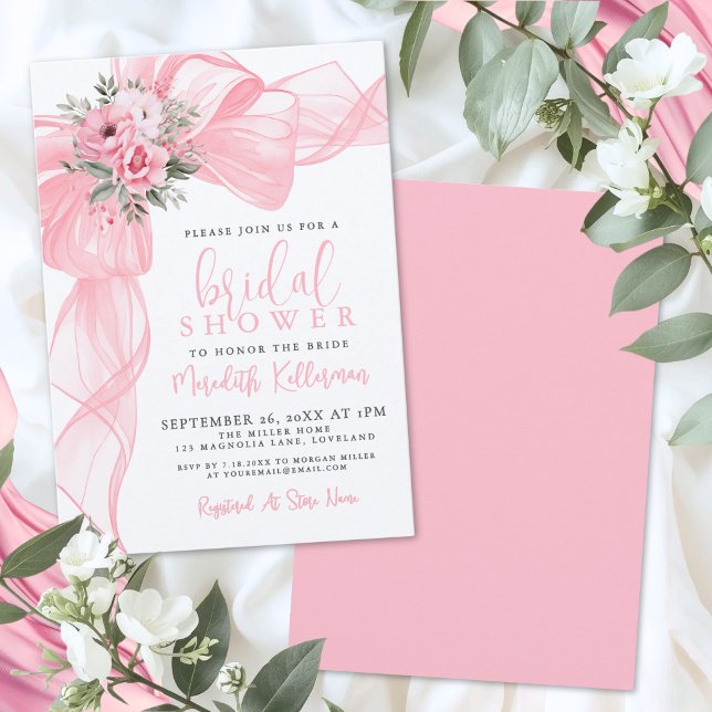 Elegant Rosa Båge Bröllopsdusch Inbjudningar (Elegant Pink Bow Bridal Shower Invitation)