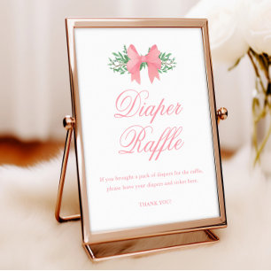 Elegant Rosa Båge Flicka Baby Shower Blöja Lotteri Poster