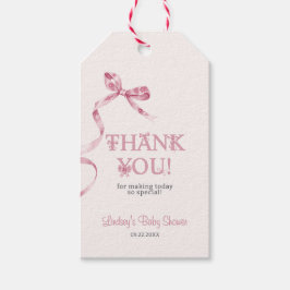 Elegant Rosa Båge Flicka Bebis Bebis Shower Tack Presentetikett