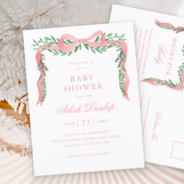 Elegant Rosa Båge Flicka Bebis Shower Inbjudan