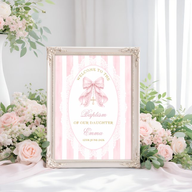 Elegant rosa båge flicka dop välkommen poster (Skapare uppladdad)