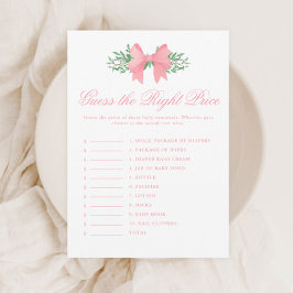 Elegant rosa båge Gissa priset Baby Shower-spel Inbjudningar