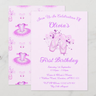 Elegant Rosa Ballet Birthday Pointe Shoes Inbjudningar