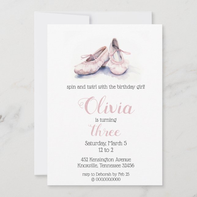 Elegant Rosa Ballet Shoes Ballerina Birthday Inbjudningar (Framsida)