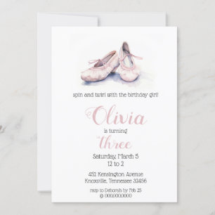 Elegant Rosa Ballet Shoes Ballerina Birthday Inbjudningar