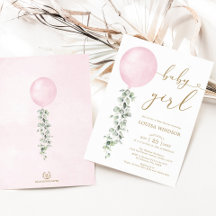 Elegant Rosa Balloon Eucalyptus Girl Baby Shower