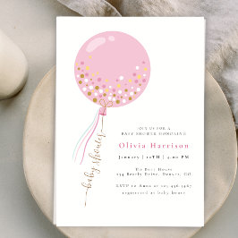 Elegant Rosa Balloon Girl Baby Shower Inbjudningar