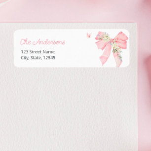 Elegant Rosa Band Floralt Returadressetikett Returadress Etikett