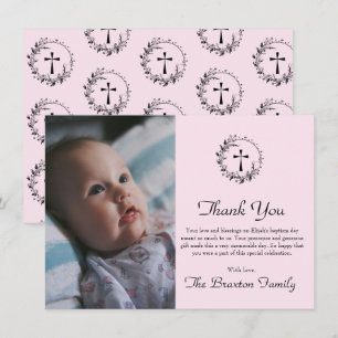Elegant Rosa Baptism Baby Photo Tackto You Card Tack Kort