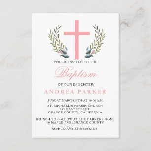 Elegant Rosa Baptism/Christening-inbjudan Inbjudningar
