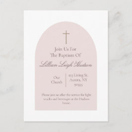 Elegant Rosa Baptism-inbjudan | Minimalistisk flic Vykort