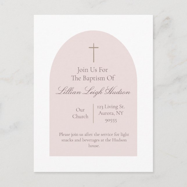 Elegant Rosa Baptism-inbjudan | Minimalistisk flic Vykort (Framsida)