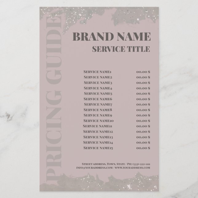 Elegant Rosa Beauty Salon Pris List Flyer (Framsidan)