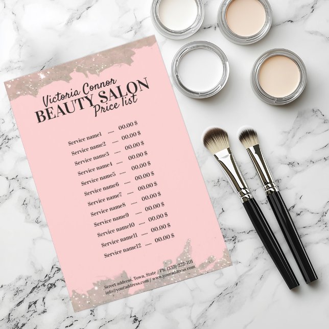 Elegant Rosa Beauty Salon Pris List Flyer (Perfect for business)