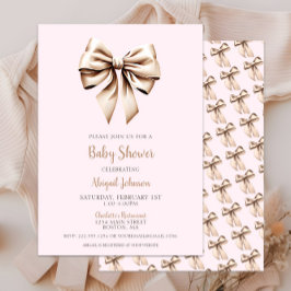 Elegant Rosa Beige Coquette Bow Baby Shower Inbjudningar
