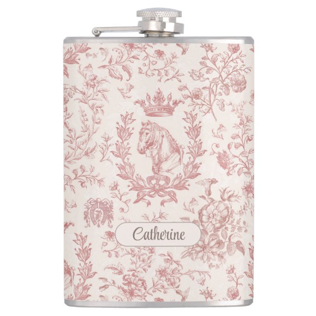 Elegant Rosa Beige Equestrian Blommigt Toile Namn Fickplunta (Framsidan)