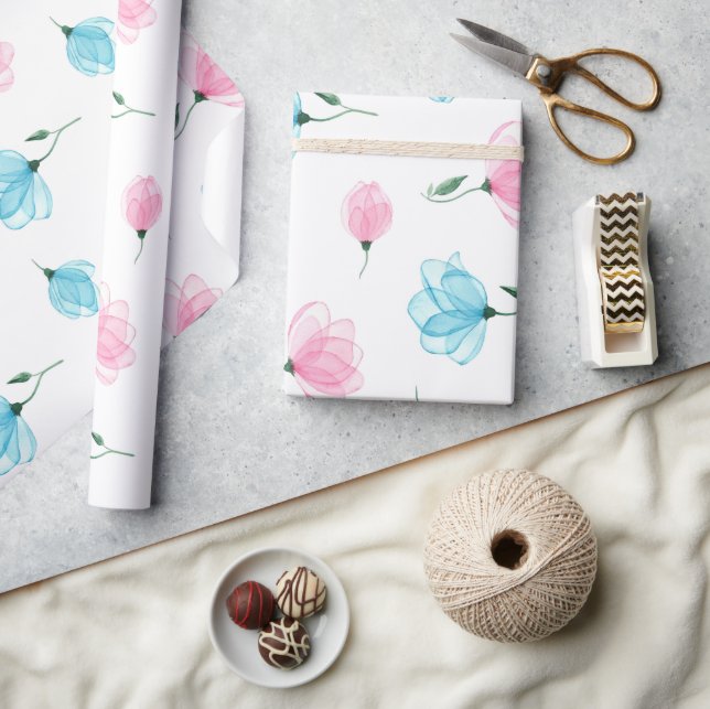 Elegant rosa blå blommönster presentpapper (Hantverk)