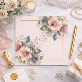 Elegant rosa, blå och krämfärgad blomsterbröllop pappersservett